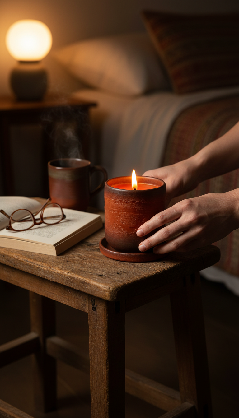 Deep Orange Soy Candle in use