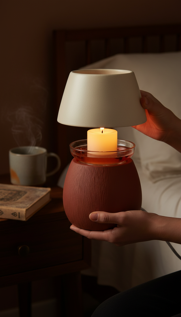 Earthy Toned Candle Warmer Lamp in use