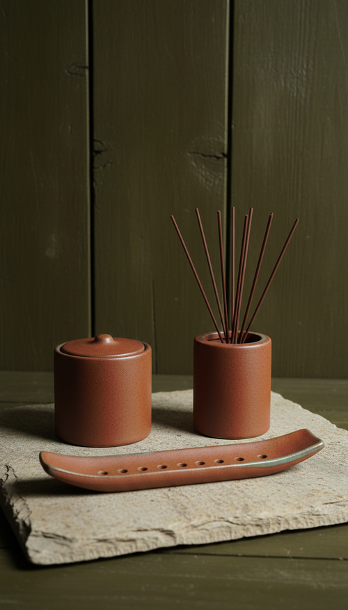 Burnt sienna incense set in a new setting