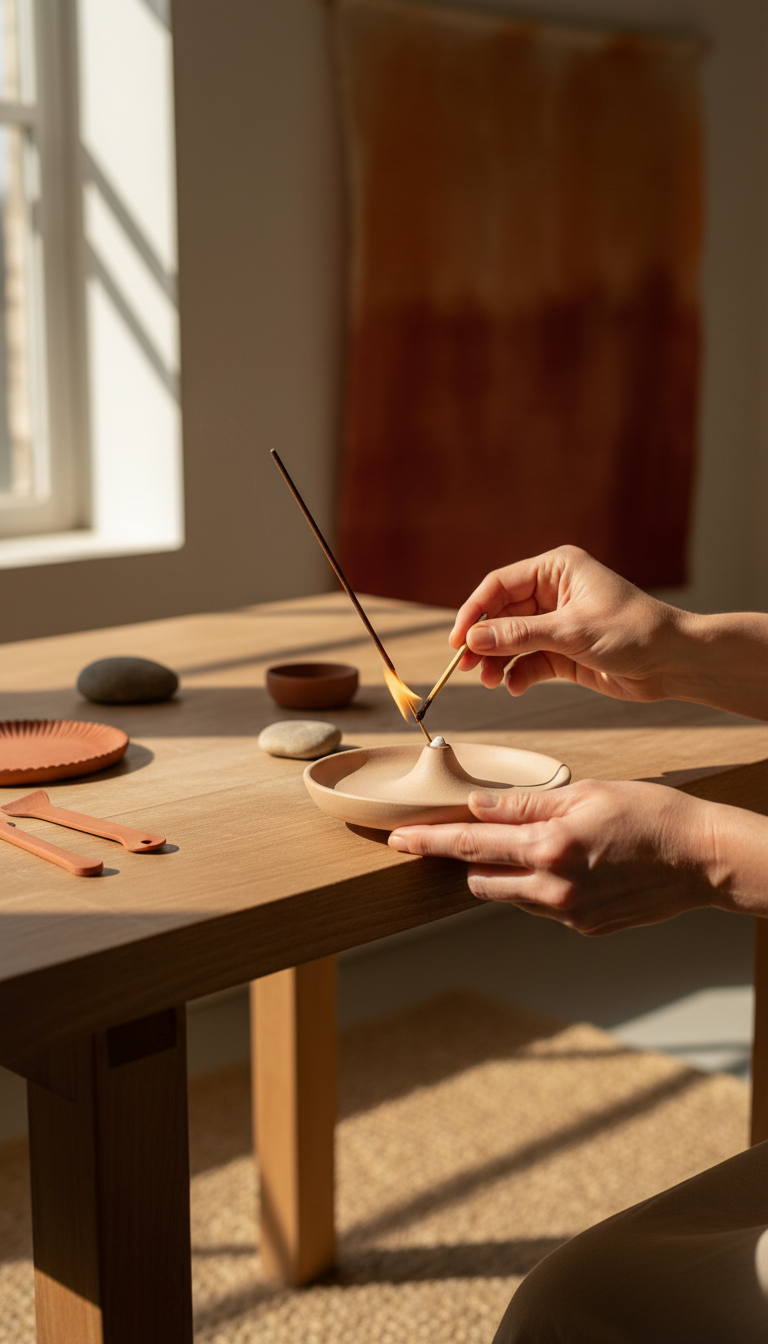 Ceramic Incense Holder With Matte Glaze in use
