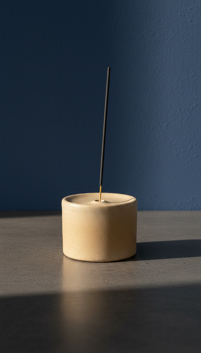 Minimalist Stoneware Incense Holder with Ash Well in a new setting
