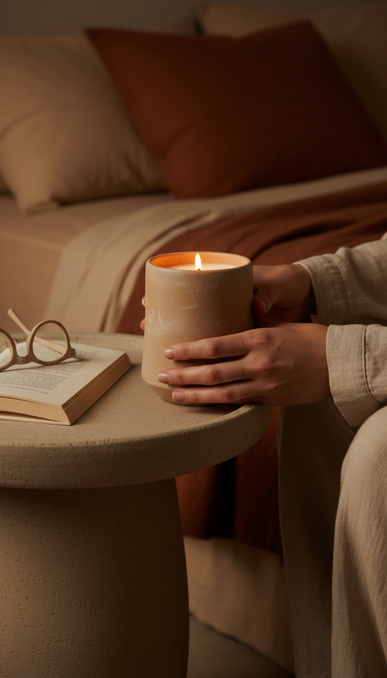 Earth clay scented candle in use