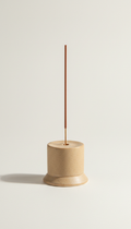 Beige Ceramic Incense Holder with Natural Incense, Three-quarter angle product shots on matte off-white or soft beige...
